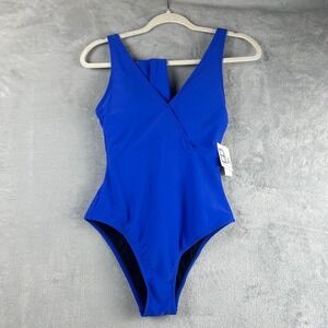 BCA by Rebecca Virtue Swimsuit Women's S Blue One Piece V-Neck Waist Tie NWT